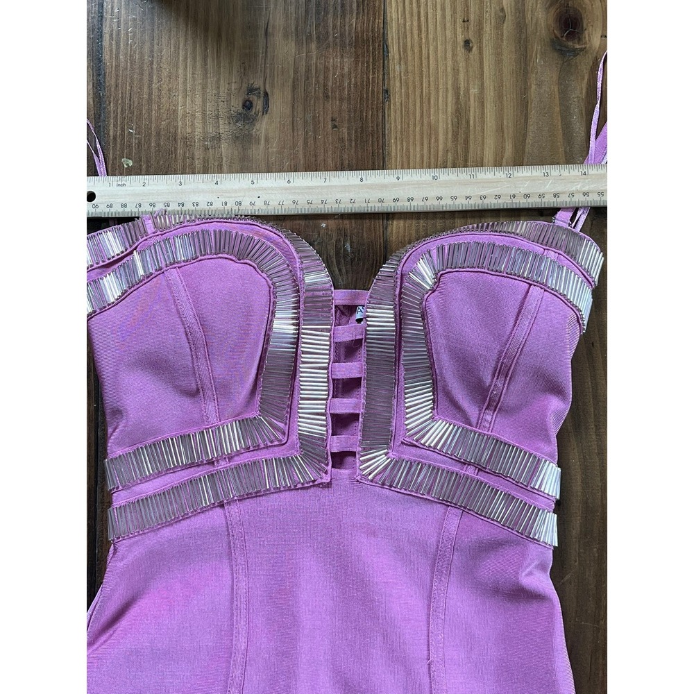 Fashion Nova Orchid Pink Bandage Midi Dress Silver Trim Sweetheart Neck Small - Picture 7 of 7